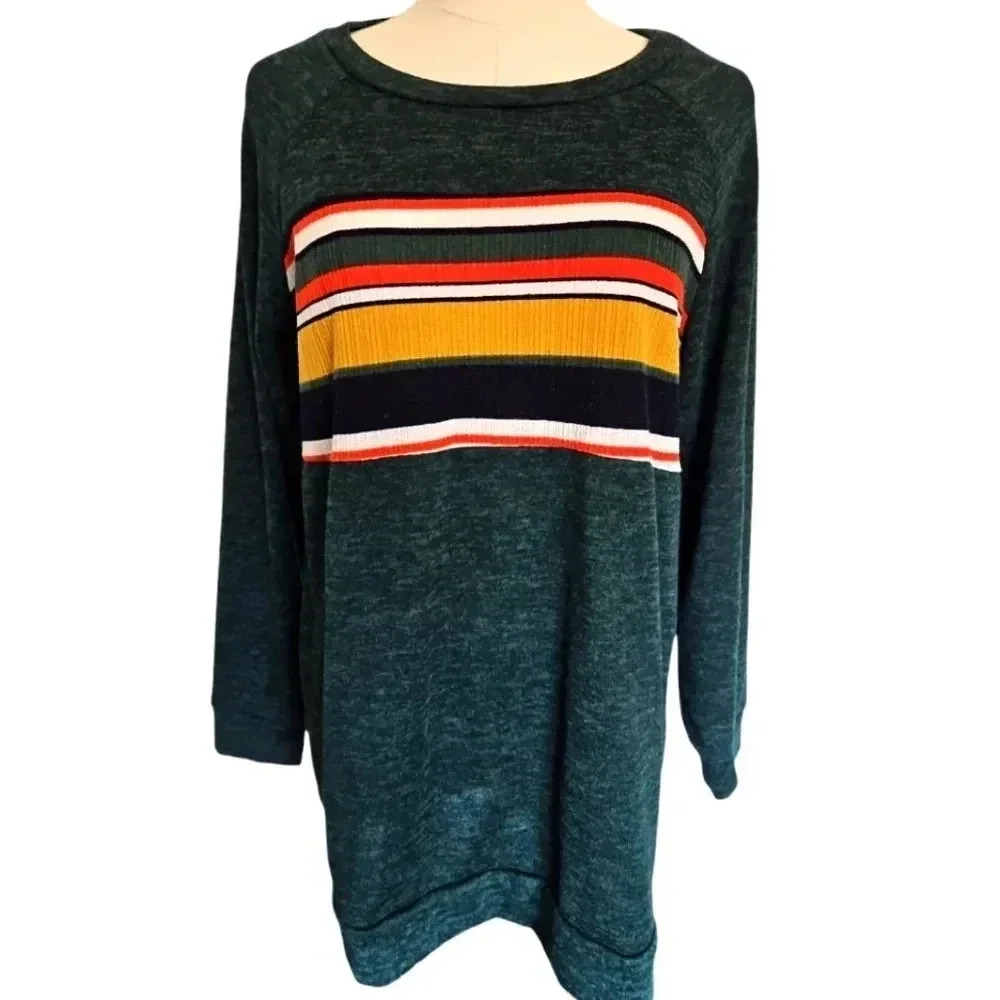 White birch long sleeve blouse Green Multi Colored stripes small Size Small